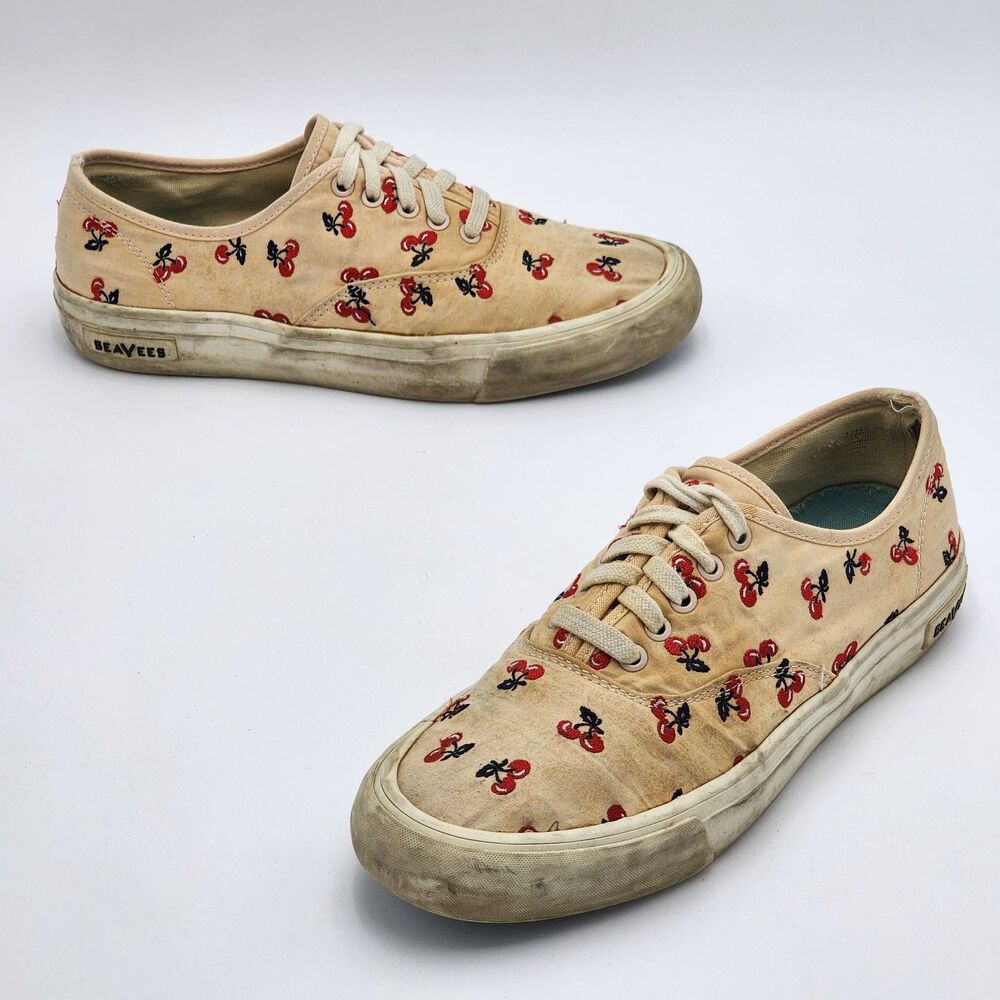 SeaVees J. Crew Legend Sneaker Cherries Embroidery Pink Size 8.5